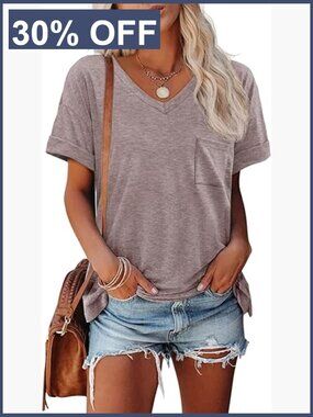 Short Sleeve V-Neck Tee with Pocket - Soft Stretchy T-Shirt